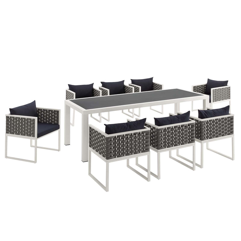 Emory 9 Piece Outdoor Patio Aluminum Dining Set