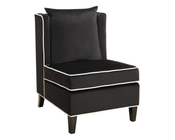 Designer Chair Silken Black Velvet with Vanilla Contrasted Piping