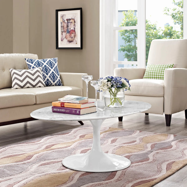 Marie 48" Oval-Shaped Artificial Marble Coffee Table