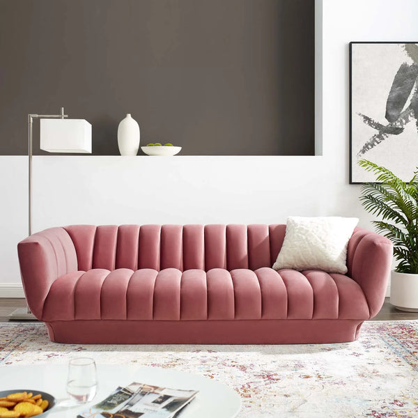 Cayson Vertical Channel Tufted Performance Velvet Sofa