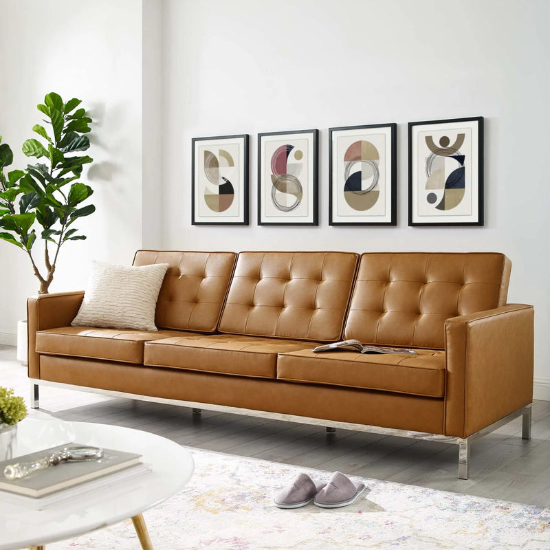 Granger Tufted Upholstered Faux Leather Sofa