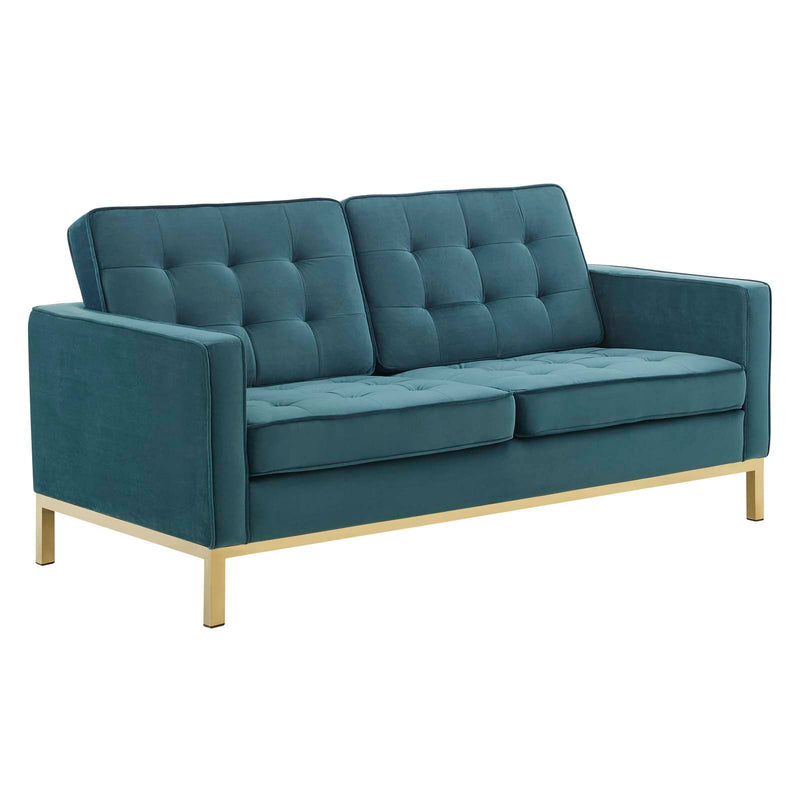 Granger Gold Stainless Steel Leg Performance Velvet Loveseat