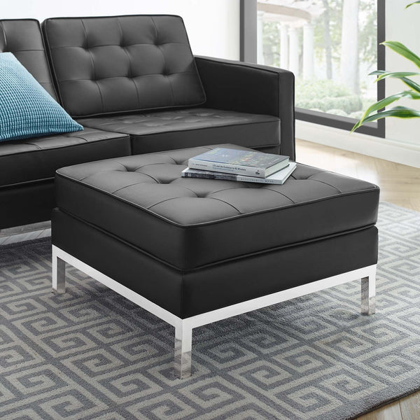 Granger Tufted Upholstered Faux Leather Ottoman