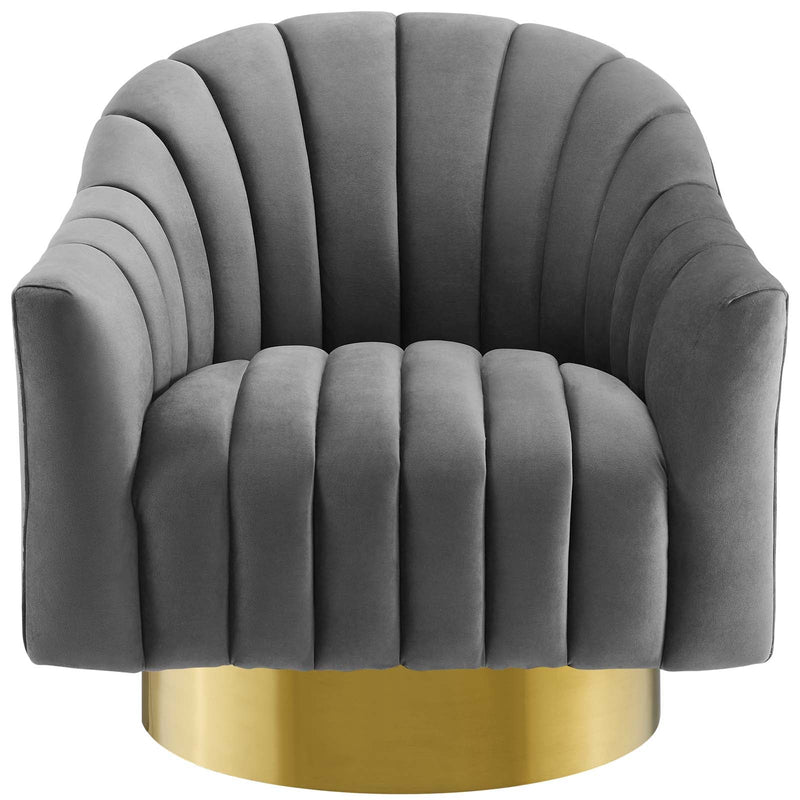 Ivy Vertical Channel Tufted Accent Lounge Performance Velvet Swivel Chair