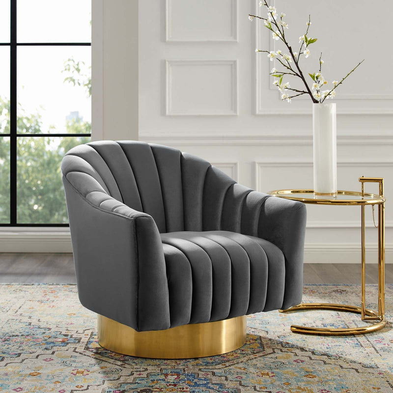 Ivy Vertical Channel Tufted Accent Lounge Performance Velvet Swivel Chair