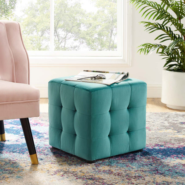 Avyaan Tufted Cube Performance Velvet Ottoman