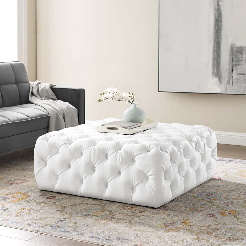Anakin Tufted Button Large Square Faux Leather Ottoman