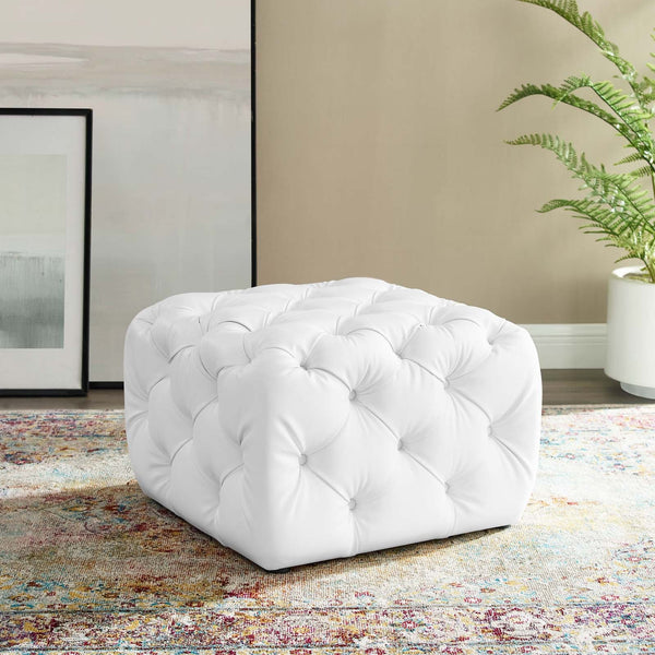 Anakin Tufted Button Square Faux Leather Ottoman