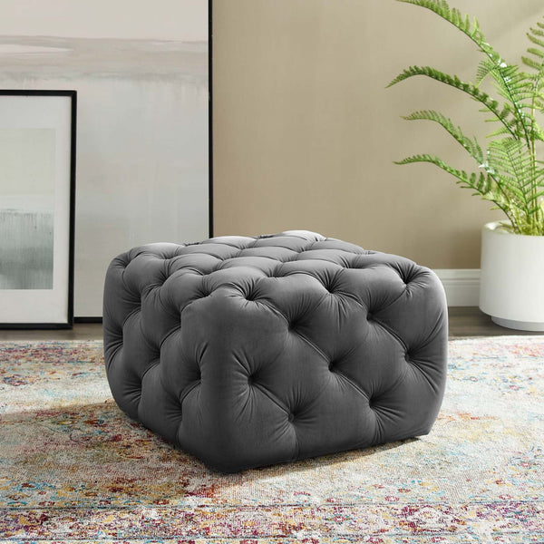 Anakin Tufted Button Square Performance Velvet Ottoman