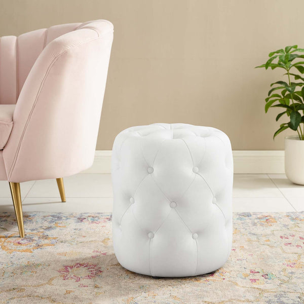 Anakin Tufted Button Round Faux Leather Ottoman