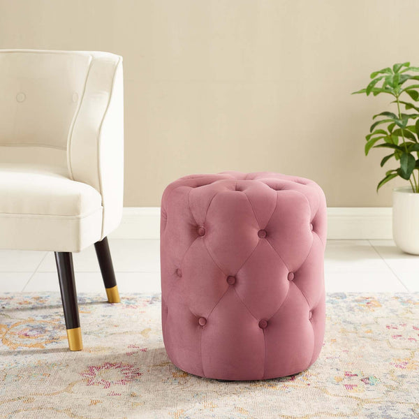 Anakin Tufted Button Round Performance Velvet Ottoman