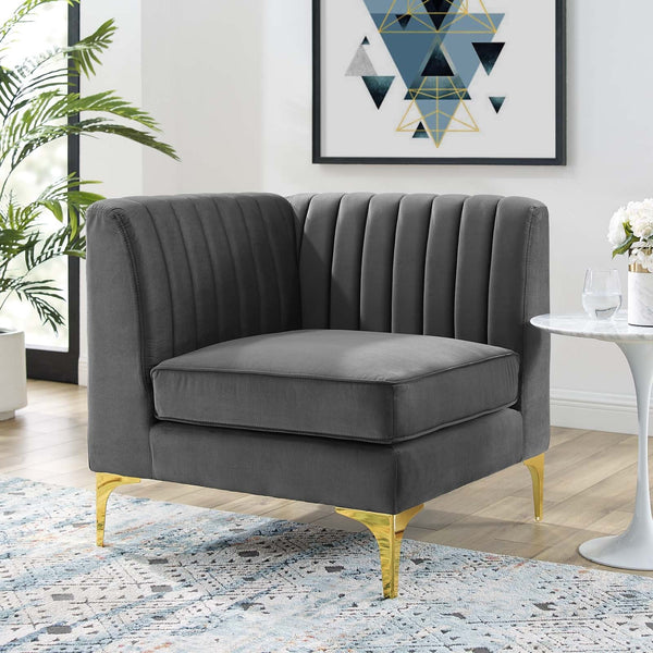 Arianna Channel Tufted Performance Velvet Sectional Sofa Corner Chair