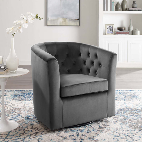 Jamal Tufted Performance Velvet Swivel Armchair