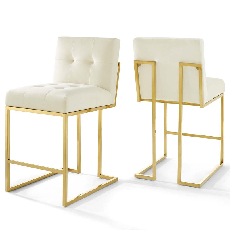 Laila Gold Stainless Steel Performance Velvet Counter Stool Set of 2