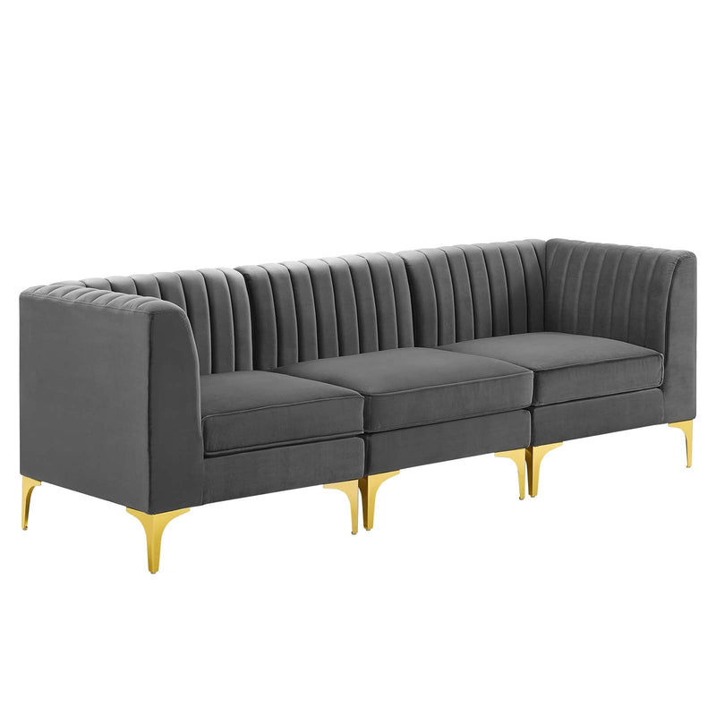 Arianna Channel Tufted Performance Velvet 3-Seater Sofa