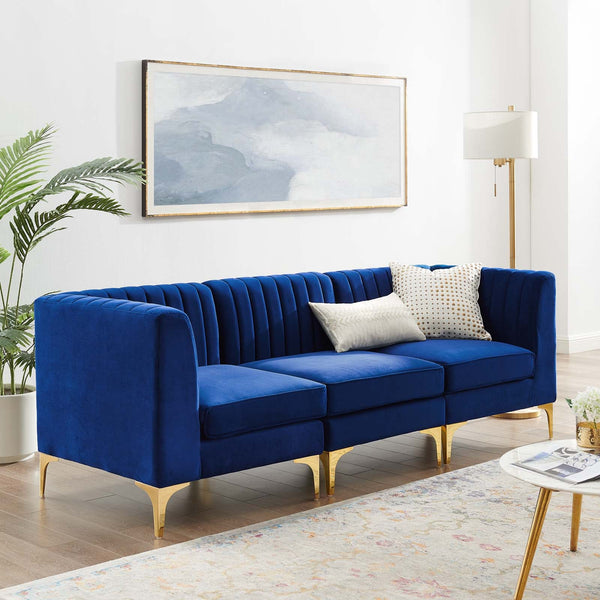 Arianna Channel Tufted Performance Velvet 3-Seater Sofa