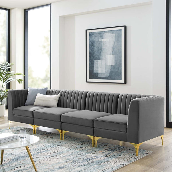 Arianna Channel Tufted Performance Velvet 4-Seater Sofa