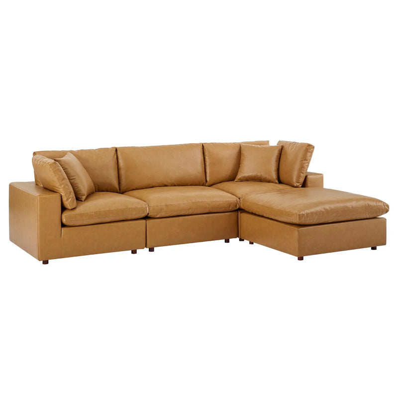 Ophelia Down Filled Overstuffed Vegan Leather 4-Piece Sectional Sofa