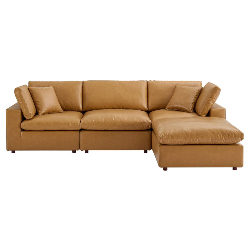 Ophelia Down Filled Overstuffed Vegan Leather 4-Piece Sectional Sofa